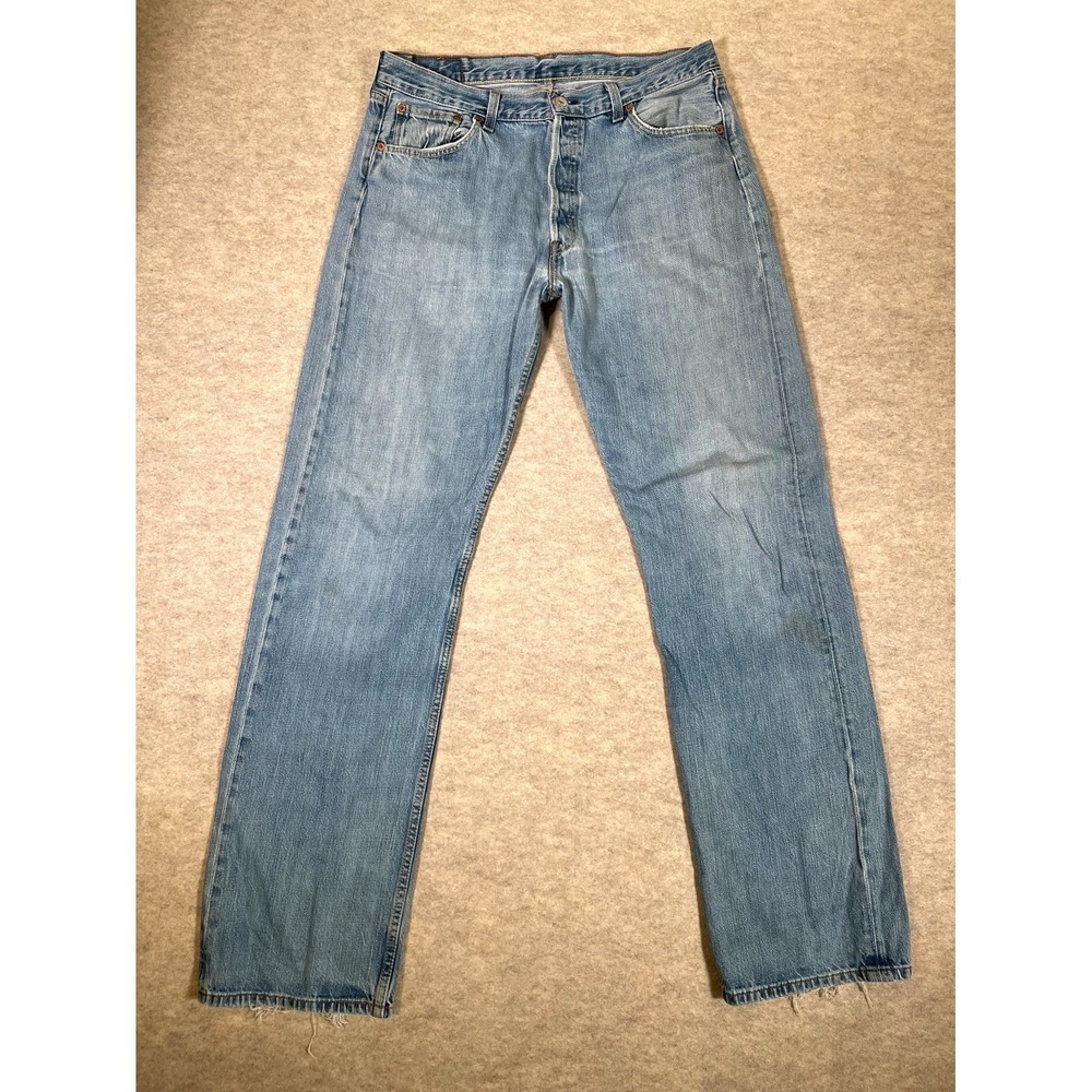 Levis 501 Original Fit Jeans Mens 40x34 Blue Straight Leg Cotton Whiskered Denim